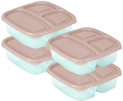 Vershoudbakje - 4x - 3-vaks - 1,2L - meal prep - herbruikbaar - taupe