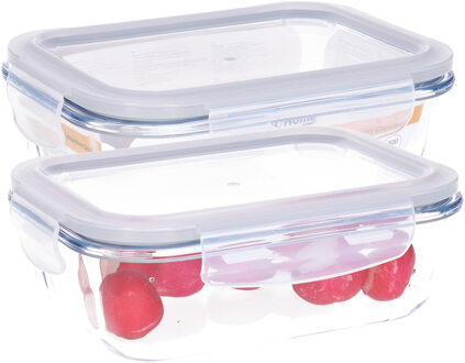 Vershoudbakje/lunchbox - 2x - luchtdicht - met clips - glas - 17 x 13 cm - 630ml