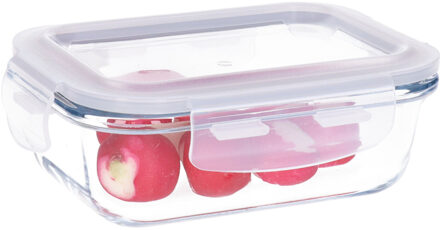 Vershoudbakje/lunchbox - luchtdicht - met clips - glas - 15 x 11 cm - 370 ml