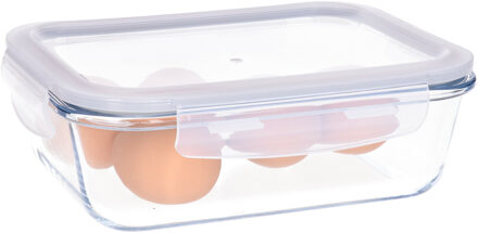 Vershoudbakje/lunchbox - luchtdicht - met clips - glas - 21 x 16 cm - 1040 ml