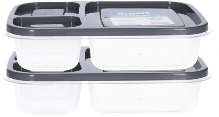 Vershoudbakjes - 2x - 1.15L - 3-vaks - 23 cm - mealprep - bewaarbakjes - antraciet
