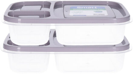 Vershoudbakjes - 2x - 1.15L - 3-vaks - 23 cm - mealprep - bewaarbakjes - grijs