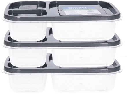 Vershoudbakjes - 3x - 1.15L - 3-vaks - 23 cm - mealprep - bewaarbakjes - antraciet