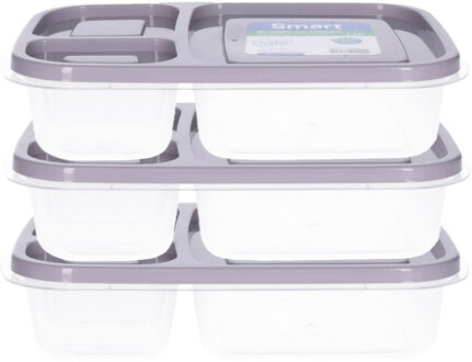 Vershoudbakjes - 3x - 1.15L - 3-vaks - 23 cm - mealprep - bewaarbakjes - grijs