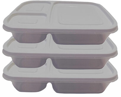 Vershoudbakjes - 3x - 1.15L - 3-vaks - 23 cm - mealprep - bewaarbakjes - lichtgrijs