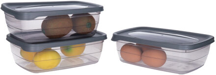 Vershoudbakjes - 3x stuks - 1,2 liter - donker grijs - voorraadbakjes met deksel