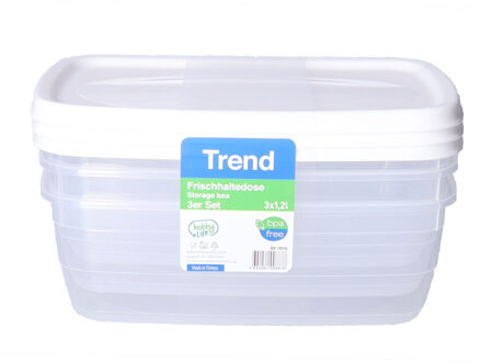 Vershoudbakjes - 3x stuks - 1,2 liter - wit - voorraadbakjes met deksel