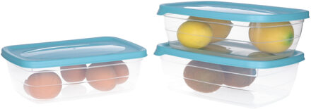 Vershoudbakjes - 3x stuks - aquablauw - 1,2 liter - kunststof - bewaarbakjes - voorraadbakje