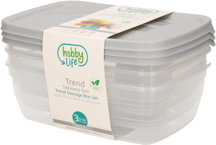 Vershoudbakjes - 3x stuks - lichtgrijs - 1,2 liter - kunststof - bewaarbakjes - voorraadbakje