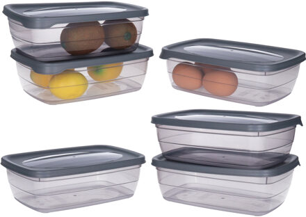 Vershoudbakjes - 6x stuks - 1,2 liter - donker grijs - voorraadbakjes met deksel