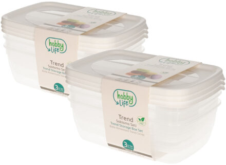 Vershoudbakjes - 6x stuks - 1,2 liter - wit - voorraadbakjes met deksel