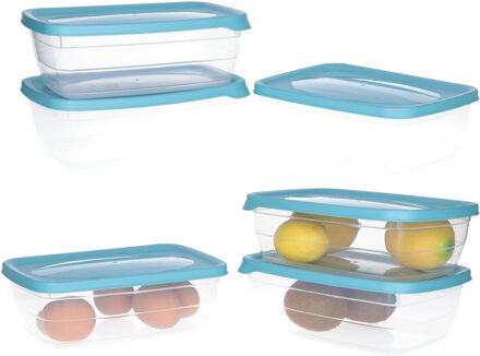 Vershoudbakjes - 6x stuks - aquablauw - 1,2 liter - kunststof - bewaarbakjes - voorraadbakje