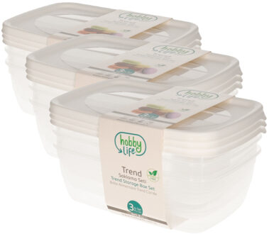 Vershoudbakjes - 9x stuks - 1,2 liter - wit - voorraadbakjes met deksel