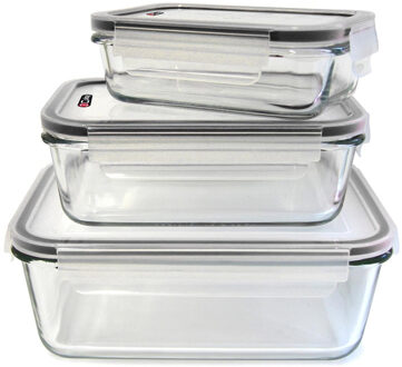 Vershoudbakjes met deksel - glas - set 3x stuks - 350/800/1800 ml