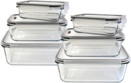 Vershoudbakjes met deksel - glas - set 6x stuks - 350/800/1800 ml