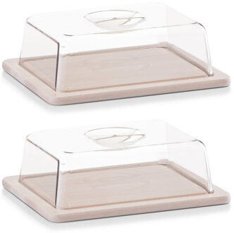 Vershouddoos - 2x - met deksel - 25 x 20 cm - rechthoekig - Kaas opbergdoos - serveerplank