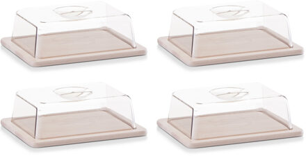 Vershouddoos - 4x - met deksel - 25 x 20 cm - rechthoekig - Kaas opbergdoos - serveerplank