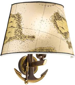 Versierde wandlamp Nautica Anker Crème, gebronsd messing