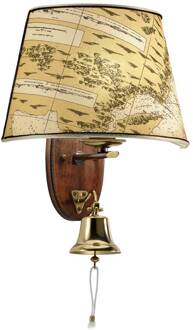Versierde wandlamp Nautica met scheepsklok Crème, gebronsd messing, bruin