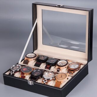 Versieren Hout Horloge Display Box 4 Slot 8 Slots Pu Leather Vitrine Dozen Horloge Sieraden Organizer 6 Slot madera leer 10 slots