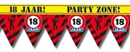 Versiering/decoratie 18 jaar afzetlint vlaggetjes 12 meter - Markeerlinten Multikleur