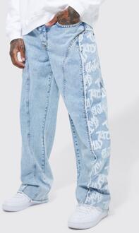 Versleten Baggy Jeans Met Gusset Detail, Ice Blue - 36R