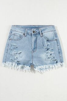 Versleten Denim Shorts Met Draagrand Lichtblauw