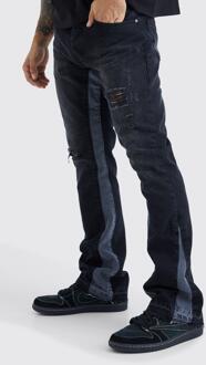 Versleten Flared Slim Fit Jeans Met Panelen, Black - 28S
