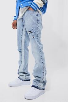 Versleten Flared Slim Fit Jeans Met Panelen, Ice Blue - 34R