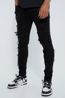 Versleten Gescheurde Stacked Skinny Jeans, True Black - 32R