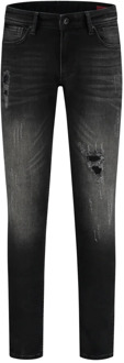 Versleten Skinny Fit Donkergrijze Denim Jeans Pure Path , Gray , Heren - W28