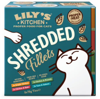 Versnipperde filets voor katten 8 x 70 g - Gemengd pakket in bouillon (4 Soorten)