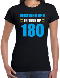 Verstand op 0 Frituur op 180 fun tekst t-shirt zwart voor dames S