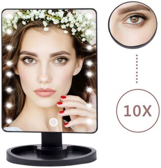 Verstelbare 1X 10X Vergrootglas Led Licht Make-Up Spiegel Touch Screen Desktop Aanrecht Heldere Usb-kabel Batterij Gebruik Schoonheid Spiegel 16 LED zwart