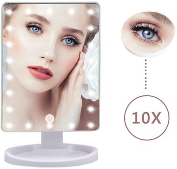 Verstelbare 1X 10X Vergrootglas Led Licht Make-Up Spiegel Touch Screen Desktop Aanrecht Heldere Usb-kabel Batterij Gebruik Schoonheid Spiegel 22 LED wit