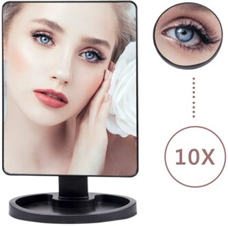 Verstelbare 1X 10X Vergrootglas Led Licht Make-Up Spiegel Touch Screen Desktop Aanrecht Heldere Usb-kabel Batterij Gebruik Schoonheid Spiegel 22 LED zwart