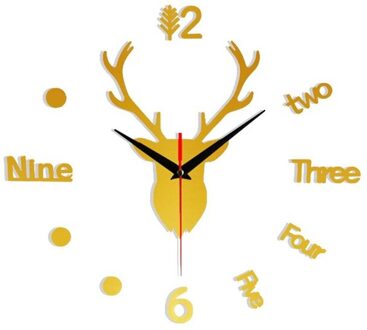 Verstelbare 3D Moderne Diy Wandklok Spiegel Stickers Home Decor Decoratie Mute Elanden Wandklok 3D Diy Wandklok 3D stickers goud / S