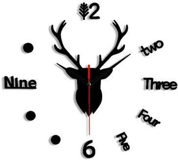 Verstelbare 3D Moderne Diy Wandklok Spiegel Stickers Home Decor Decoratie Mute Elanden Wandklok 3D Diy Wandklok 3D stickers zwart / L