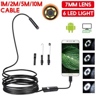 Verstelbare 7Mm Endoscoop Camera Flexibele IP67 Waterdichte Micro Usb Inspectie Borescope Camera Voor Android Pc Notebook 6LED 2m