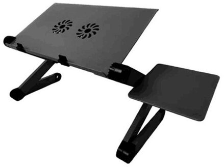 Verstelbare Aluminium Laptop Bureau Ergonomische Draagbare Tv Bed Lapdesk Lade Pc Tafel Stand Notebook Tafel Desk Stand Met Muismat dubbele Cooling Fan