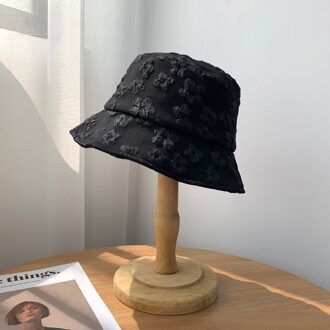 Verstelbare Bloem Emmer Hoed Vrouwen Effen Kleur Katoen Brede Rand Zonnehoed Toevallige Outdoor Modellering Decoratieve Hoed Twee Kleur zwart