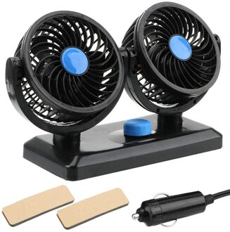 Verstelbare Car Auto Air Cooling Dual Head Ventilator 360 Graden Roterende Alle-Ronde Laag Geluidsniveau Cooling Fan Lucht 12V/24V blauw 12V