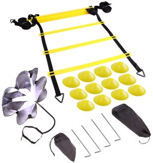Verstelbare Footwork Voetbal Fitness Speed Rungs Agility Ladder Trainingsapparatuur Kit Met Weerstand Parachute Disc geel