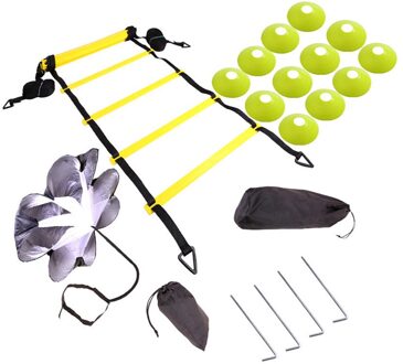 Verstelbare Footwork Voetbal Fitness Speed Rungs Agility Ladder Trainingsapparatuur Kit Met Weerstand Parachute Disc groen