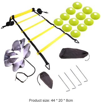 Verstelbare Footwork Voetbal Fitness Speed Rungs Agility Ladder Trainingsapparatuur Kit Met Weerstand Parachute Disc groen