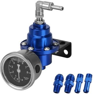 Verstelbare Fuel Pressure Regulator Auto-accessoires Voertuig Monteren Brandstof Supercharger Aluminium Universal Met Gauge Kit Blauw