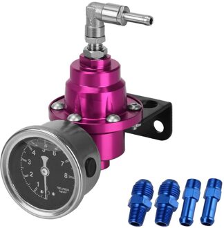 Verstelbare Fuel Pressure Regulator Auto-accessoires Voertuig Monteren Brandstof Supercharger Aluminium Universal Met Gauge Kit Paars