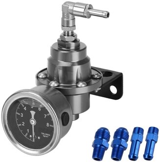 Verstelbare Fuel Pressure Regulator Met Gauge Kit 7 Kleuren Voertuig Monteren Brandstof Supercharger Universal Aluminium grijs