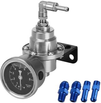 Verstelbare Fuel Pressure Regulator Met Gauge Kit 7 Kleuren Voertuig Monteren Brandstof Supercharger Universal Aluminium Zilver