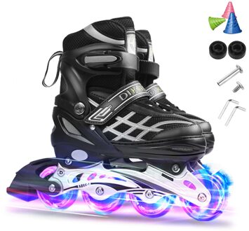 Verstelbare Illuminating Inline Skates Met Licht Up Wielen Voor Kinderen En Jeugd Inline Skates Voor Meisjes Jongens zwart / L for 38-41